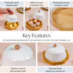 Round Wooden Dish With Fluted Texture Ceramic Lid Nestasia