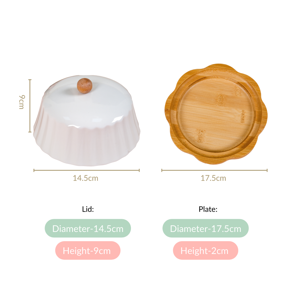 Round Wooden Dish With Fluted Texture Ceramic Lid Nestasia