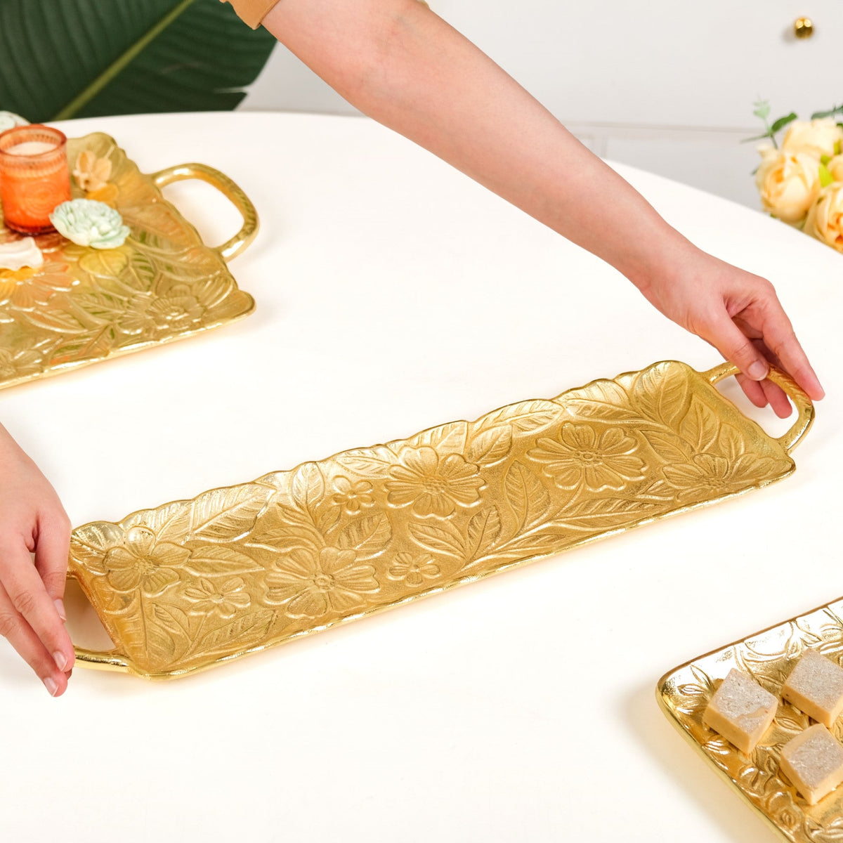 Decorative Royalcore Long Gold Tray Nestasia