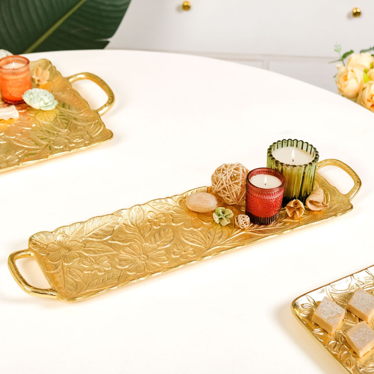 Decorative Royalcore Long Gold Tray Nestasia