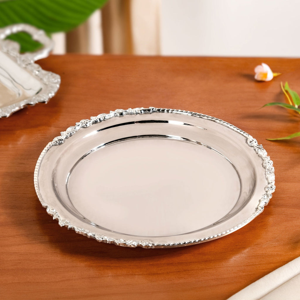 Royalcore Ornate Brass Rim Decorative Tray Silver Nestasia