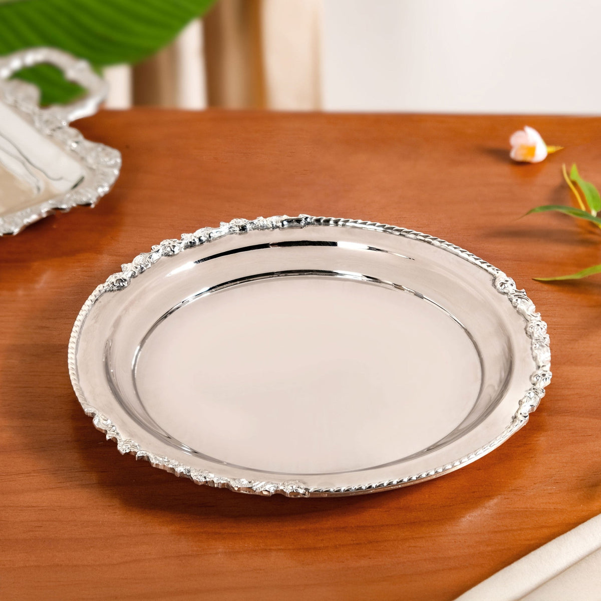 Royalcore Ornate Brass Rim Decorative Tray Silver Nestasia