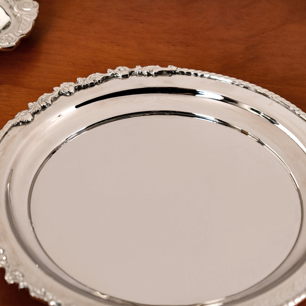 Royalcore Ornate Brass Rim Decorative Tray Silver Nestasia