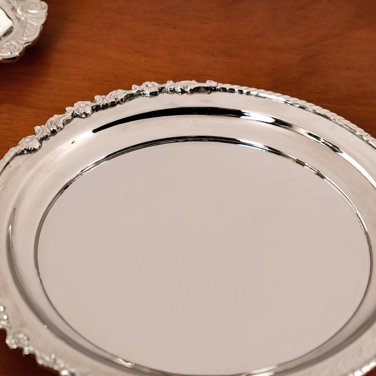 Royalcore Ornate Brass Rim Decorative Tray Silver Nestasia