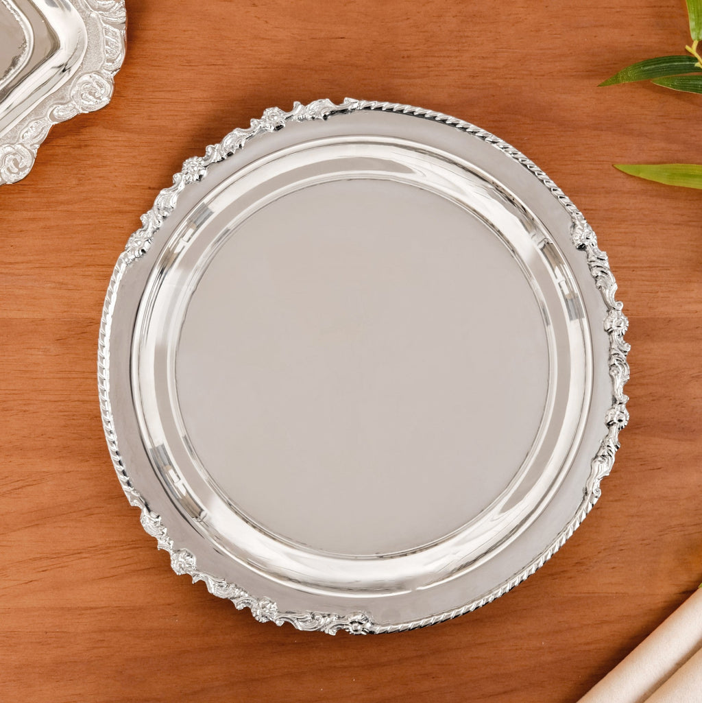 Royalcore Ornate Brass Rim Decorative Tray Silver Nestasia