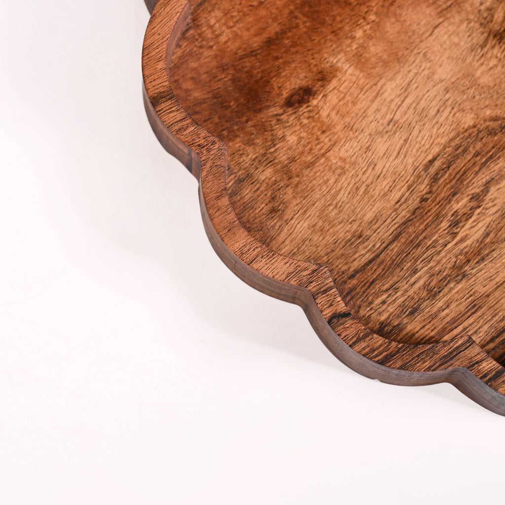 Rustic Scalloped Acacia Serving Platter 30cm Nestasia