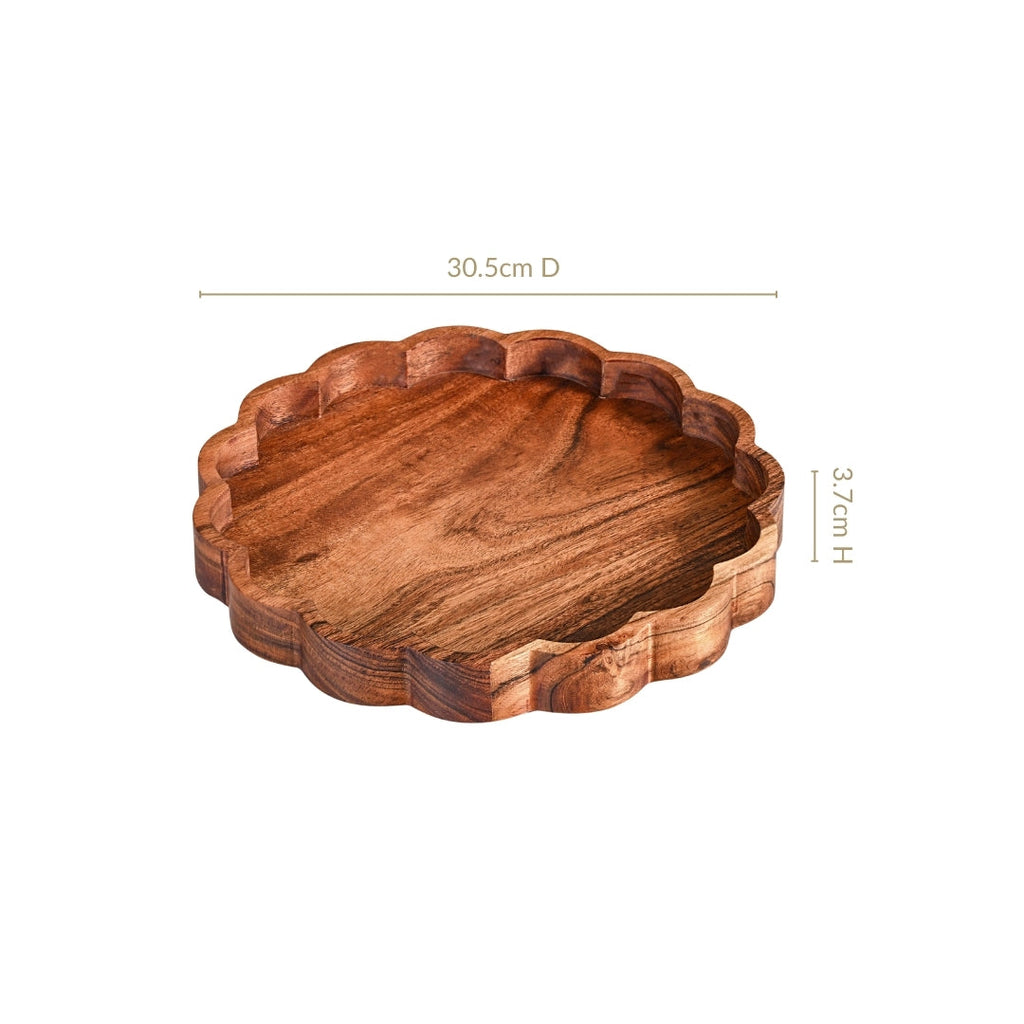 Rustic Scalloped Acacia Serving Platter 30cm Nestasia