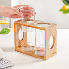 Rustic Wooden Cutlery Stand With Glass Holders Nestasia