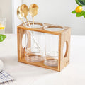 Rustic Wooden Cutlery Stand With Glass Holders Nestasia