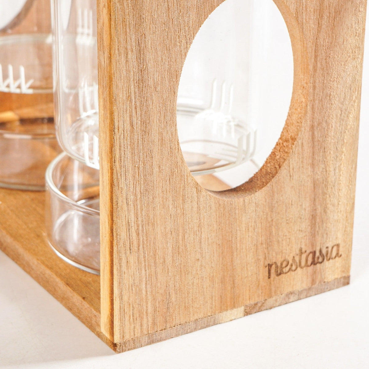 Rustic Wooden Cutlery Stand With Glass Holders Nestasia