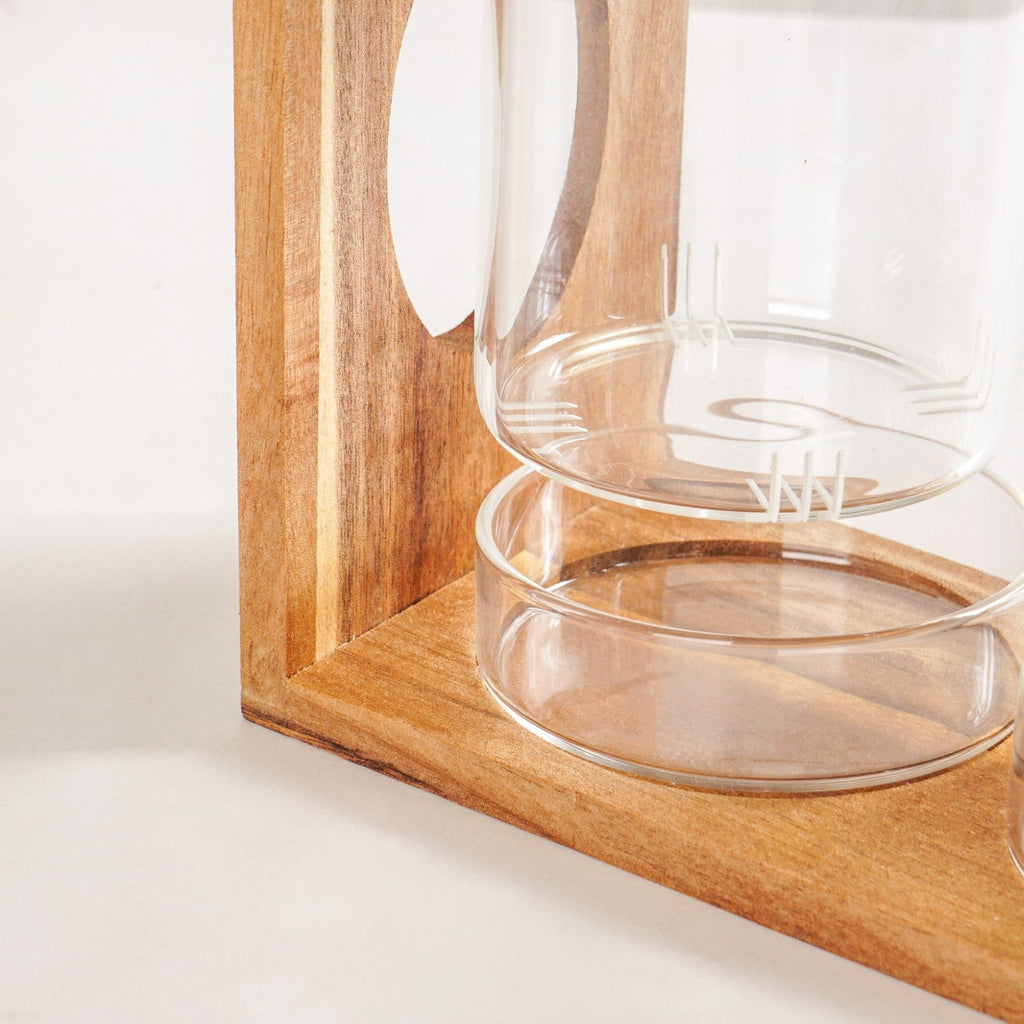 Rustic Wooden Cutlery Stand With Glass Holders Nestasia