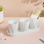 Ternion Textured Planter Set Of 3 With Plate White Nestasia