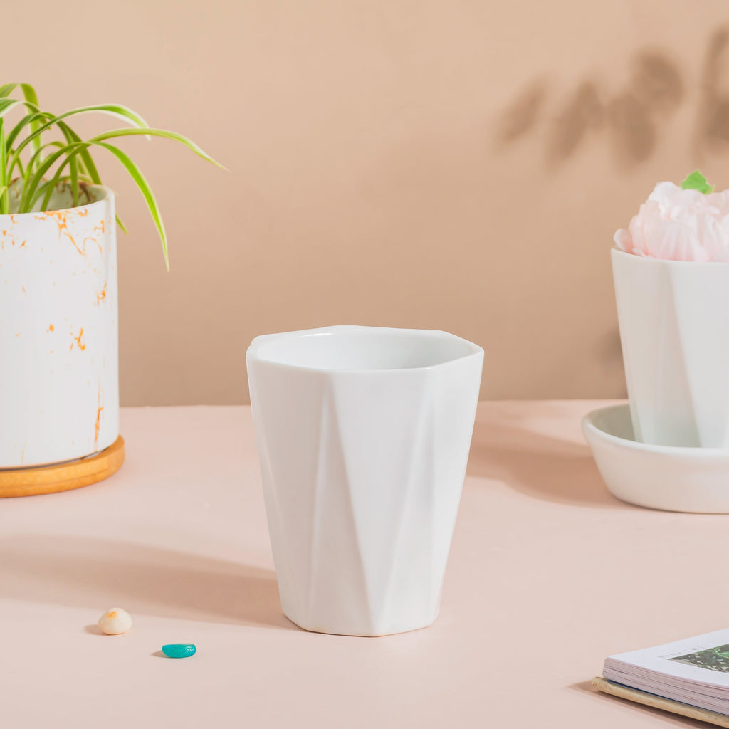 Ternion Textured Planter Set Of 3 With Plate White Nestasia