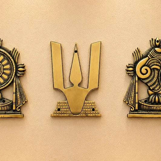 Brass Shankh Chakra Namah Wall Hanging Set (9.5 Inch) Vedansh Craft