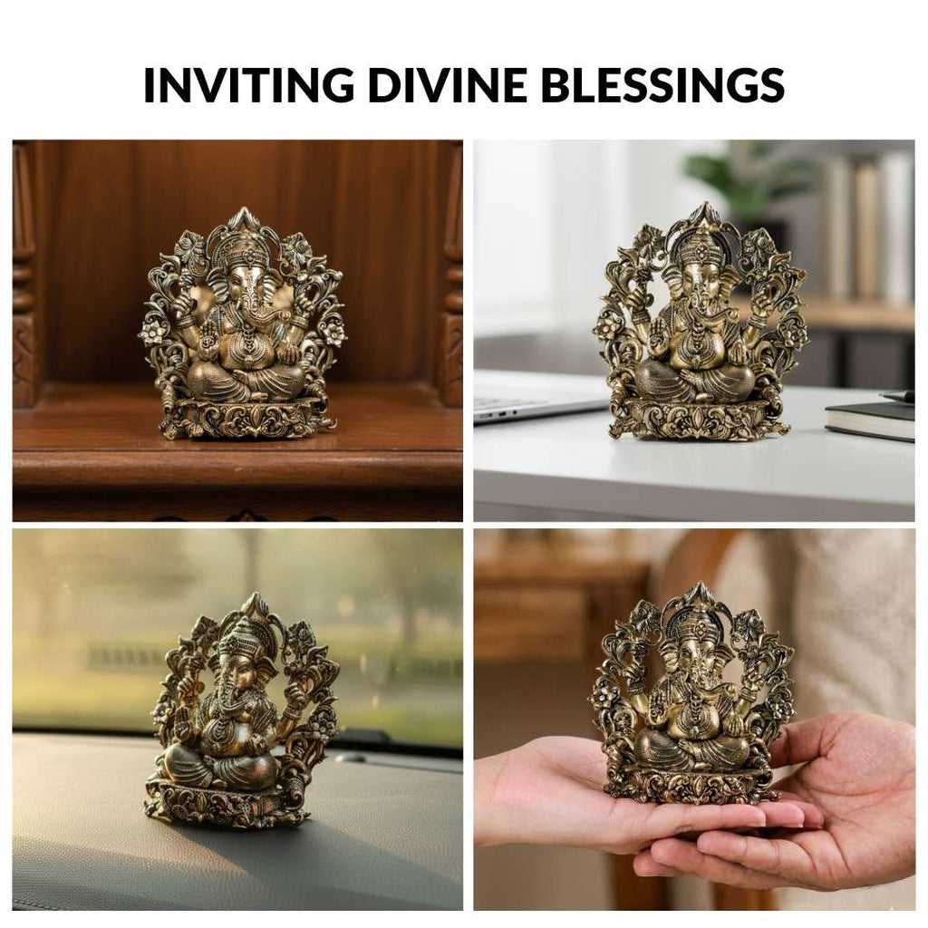 Sacred Chaturbhuj Ganesha Pure Brass Idol With Gift Box 10cm Nestasia
