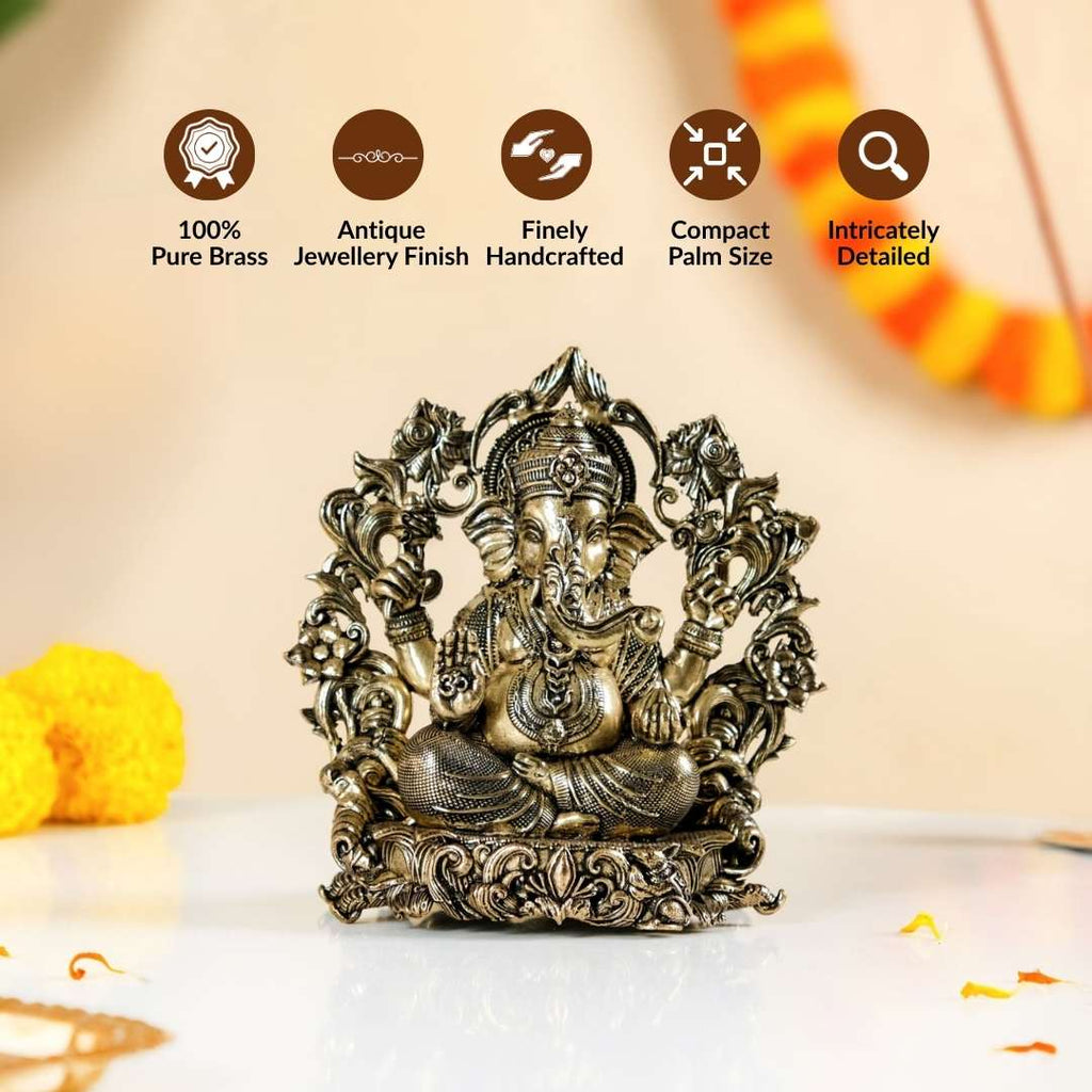 Sacred Chaturbhuj Ganesha Pure Brass Idol With Gift Box 10cm Nestasia