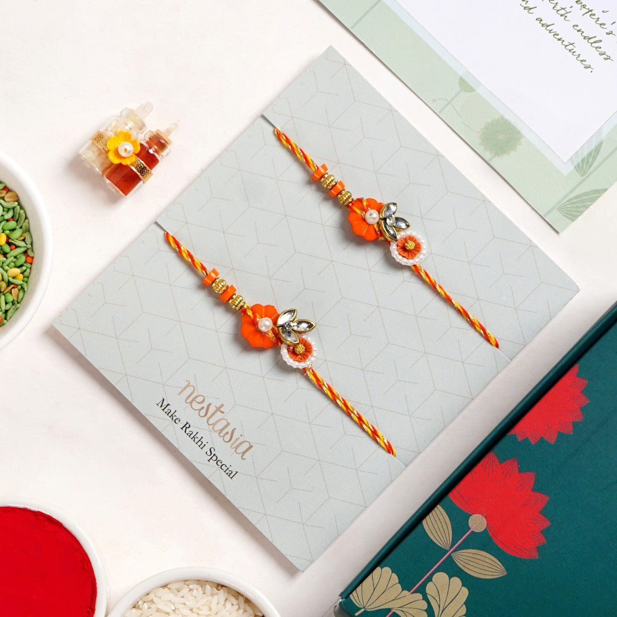 Saffron Petal Rakhi Gift Set Nestasia