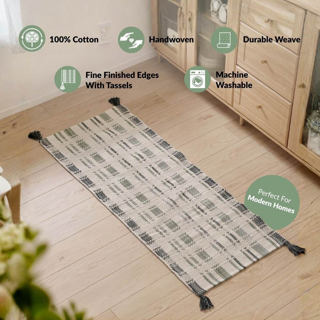 Sage Stitch Bedside Floor Runner 130x50cm Nestasia