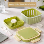 Crispo Salad Box With Dressing Cup And Spoon Green 1350ml Nestasia