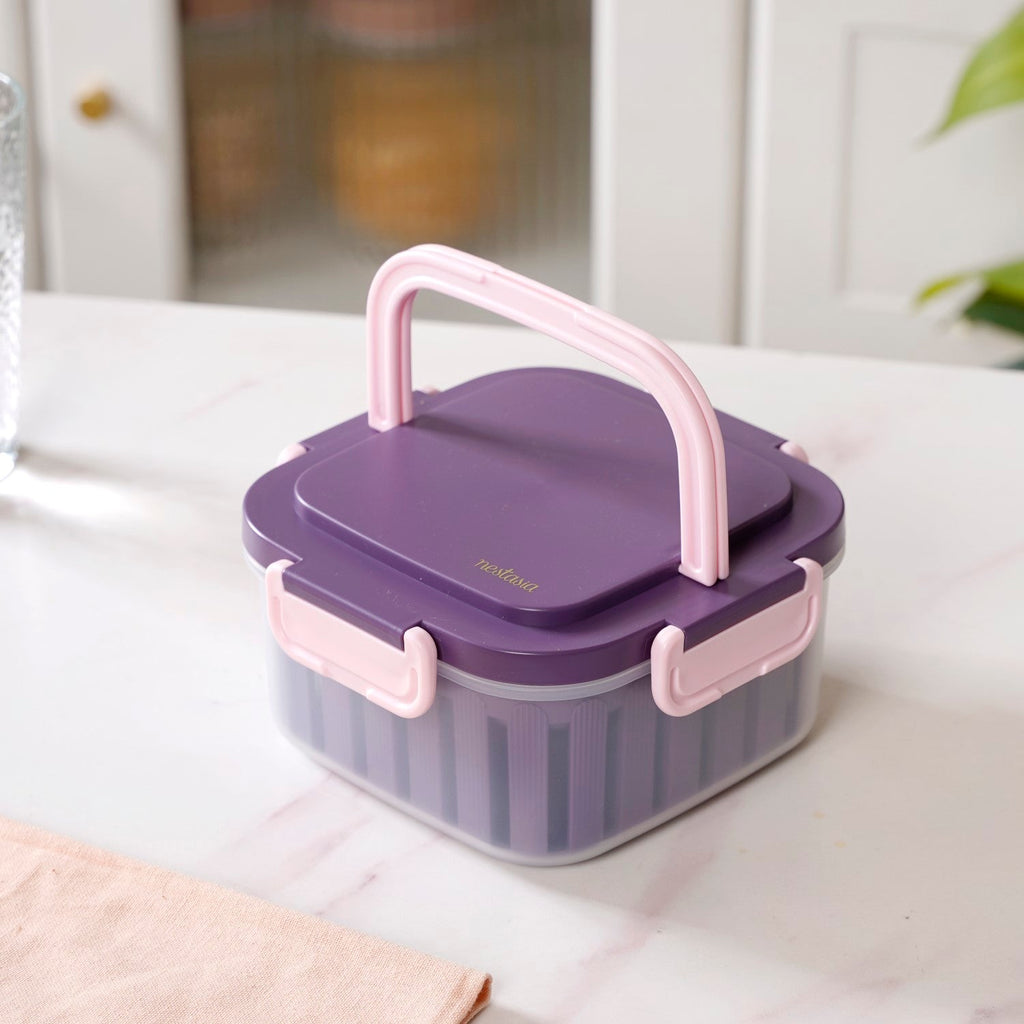 Crispo Salad Box With Dressing Cup And Spoon Purple 1350ml Nestasia