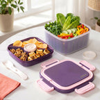 Crispo Salad Box With Dressing Cup And Spoon Purple 1350ml Nestasia