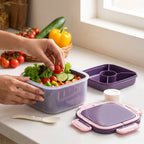 Crispo Salad Box With Dressing Cup And Spoon Purple 1350ml Nestasia