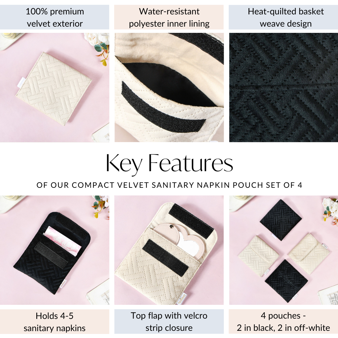 Compact Velvet Sanitary Napkin Pouch Set Of 4 Nestasia