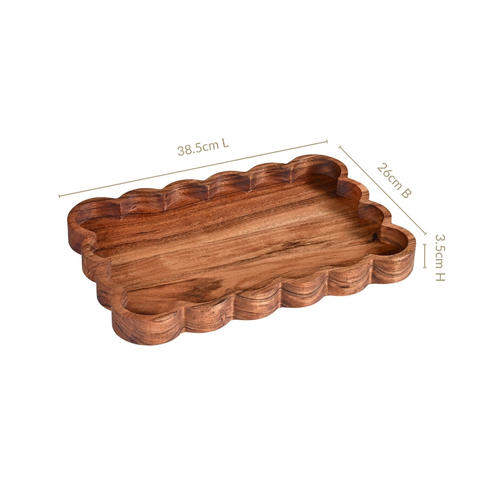 Scallop Acacia Wood Rectangle Serving Platter 38x26cm Nestasia