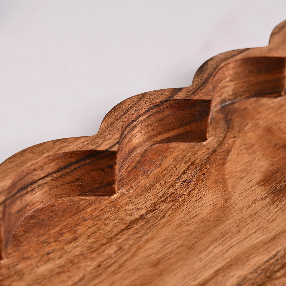 Scallop Acacia Wood Rectangle Serving Platter 38x26cm Nestasia