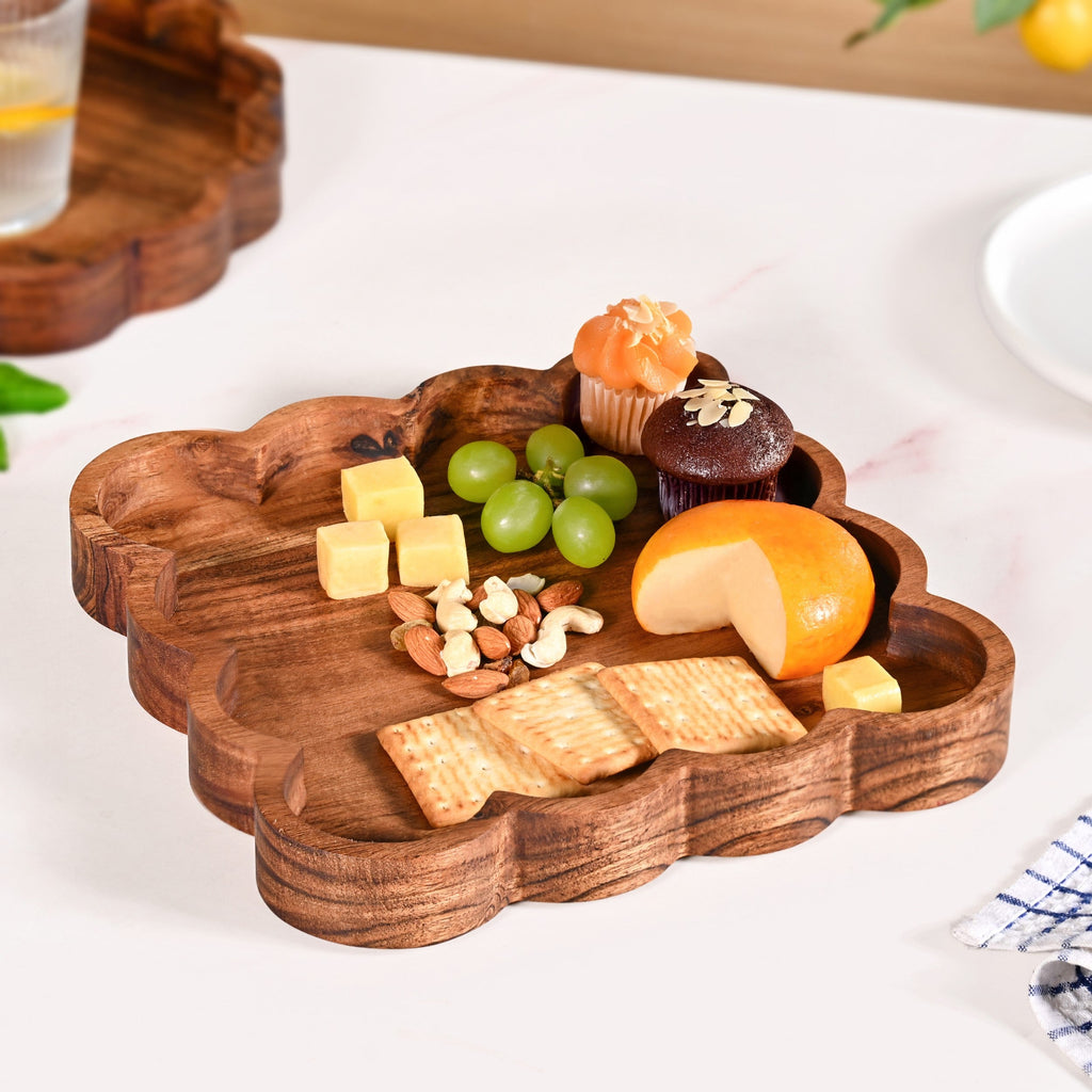 Scallop Acacia Wood Square Serving Platter 26x26cm Nestasia