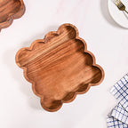 Scallop Acacia Wood Square Serving Platter 26x26cm Nestasia
