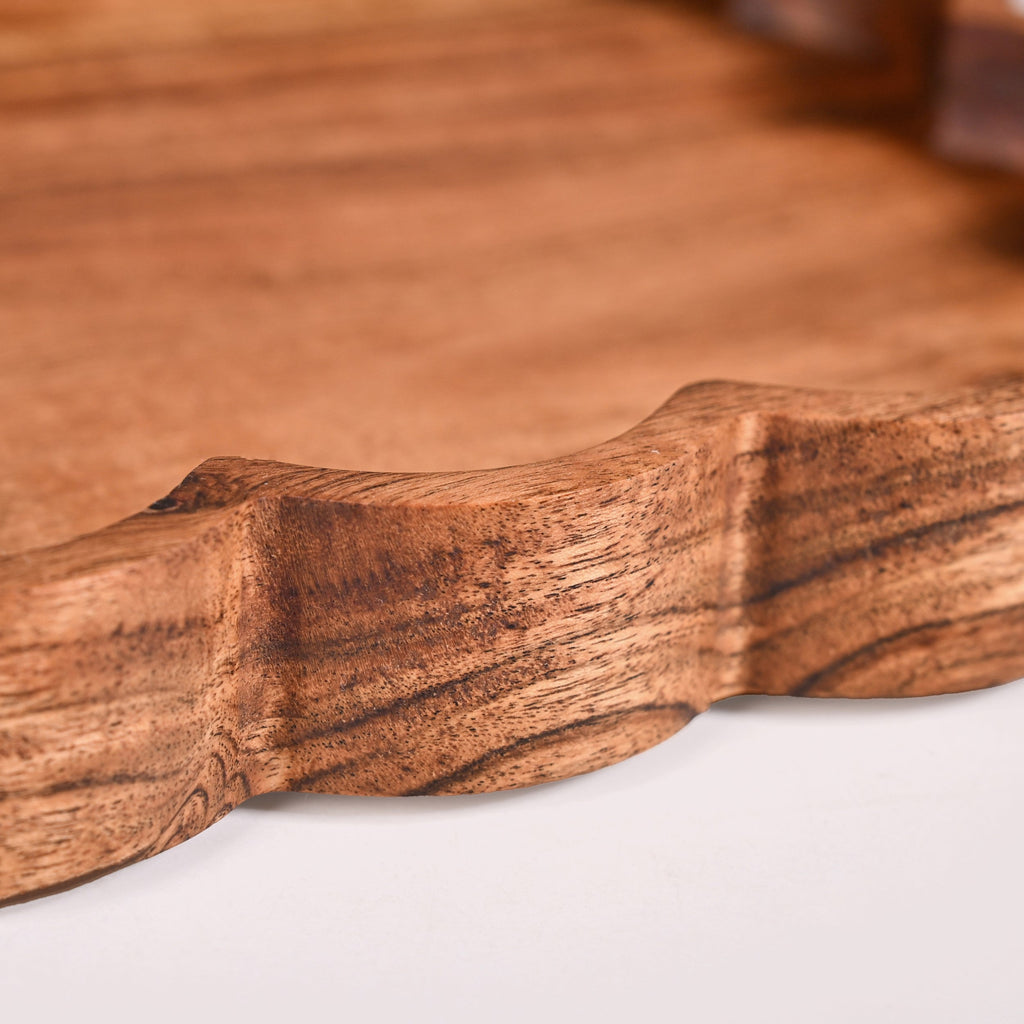 Scallop Acacia Wood Square Serving Platter 26x26cm Nestasia