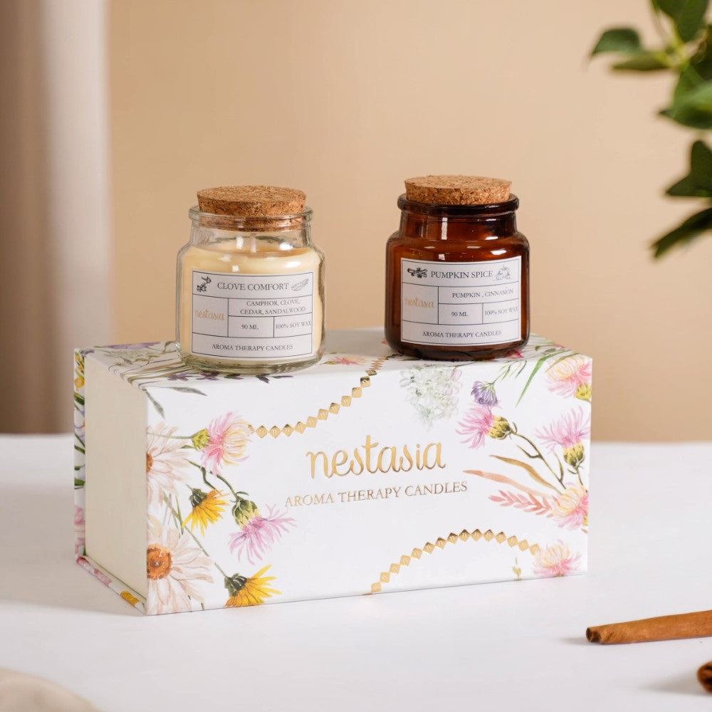Clove & Pumpkin Spice Aromatic Soy Wax Candles Set Of 2 Nestasia