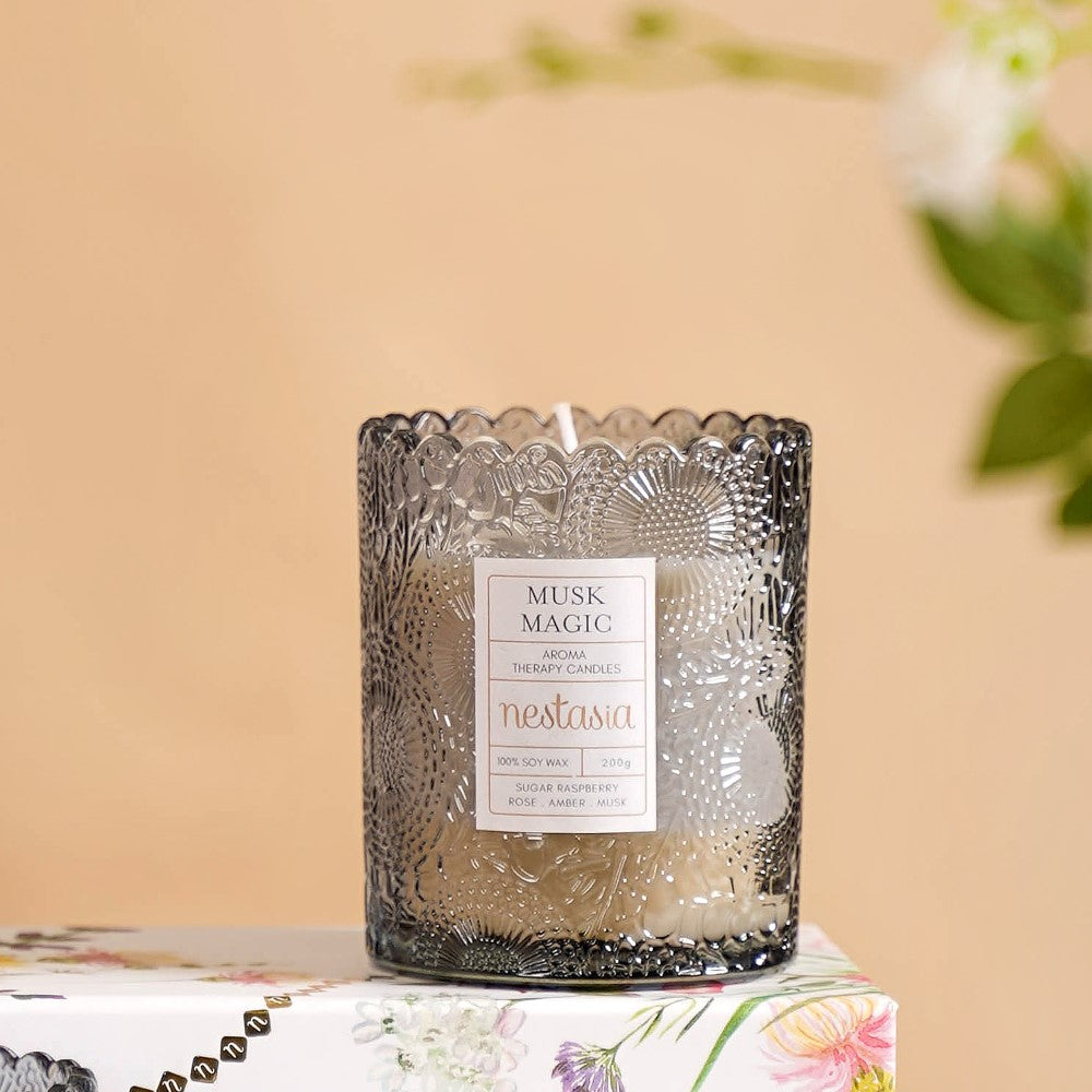 Mogra & Musk Melody Scented Candle Jars Set Of 2 Nestasia