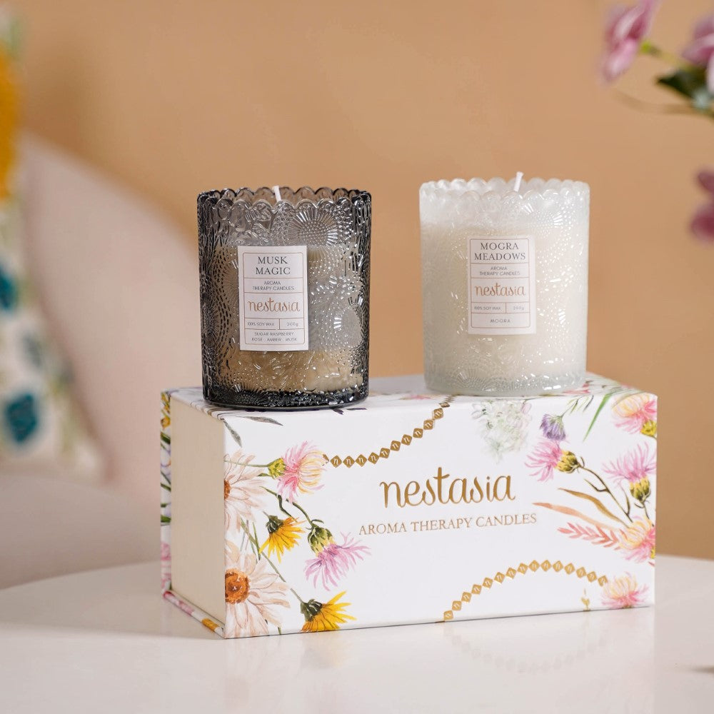 Mogra & Musk Melody Scented Candle Jars Set Of 2 Nestasia