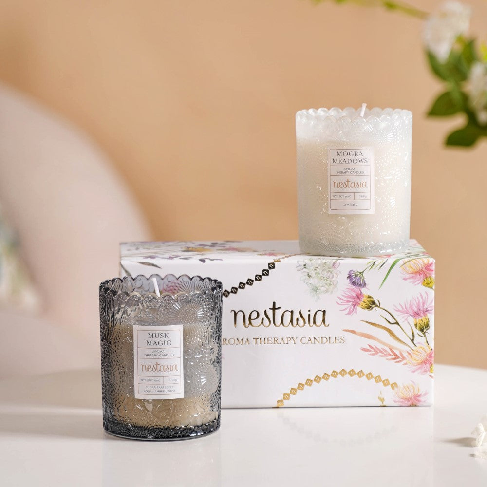 Mogra & Musk Melody Scented Candle Jars Set Of 2 Nestasia