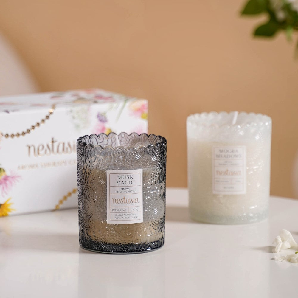 Mogra & Musk Melody Scented Candle Jars Set Of 2 Nestasia
