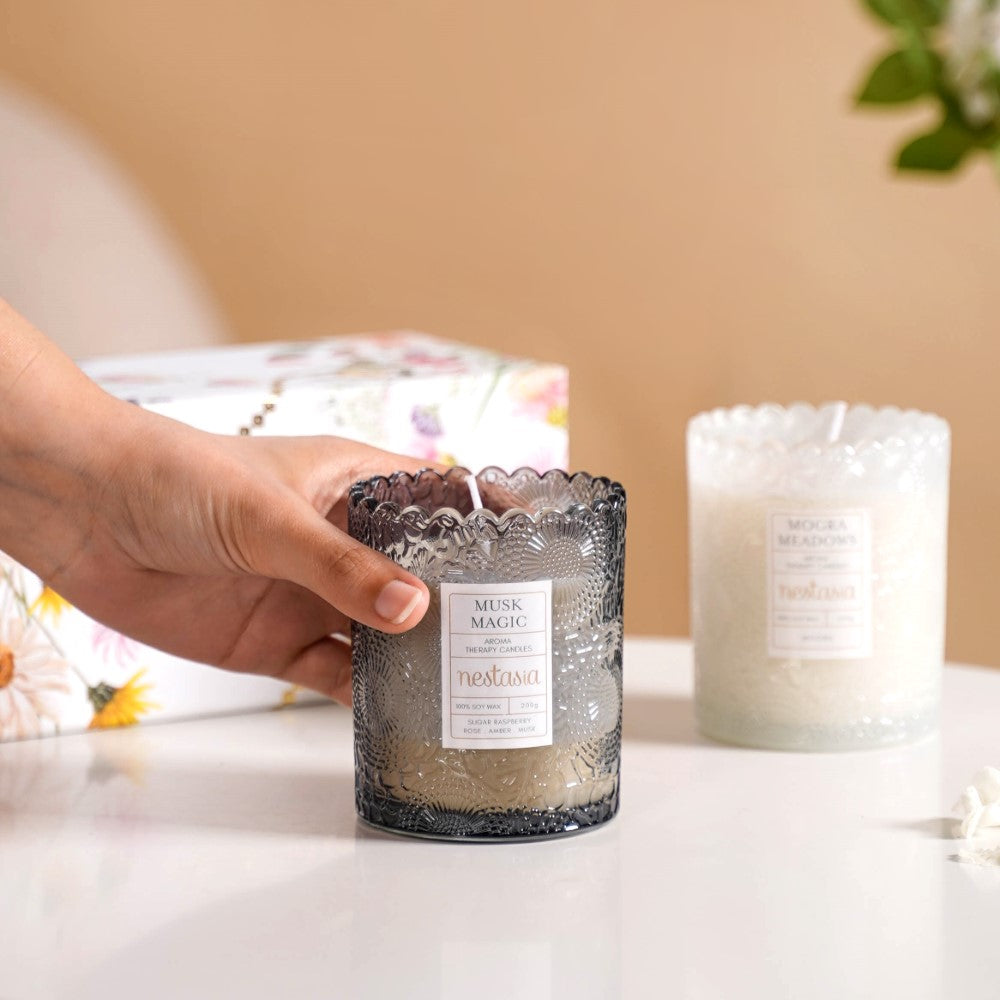 Mogra & Musk Melody Scented Candle Jars Set Of 2 Nestasia
