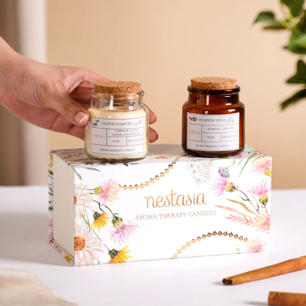 Clove & Pumpkin Spice Aromatic Soy Wax Candles Set Of 2 Nestasia