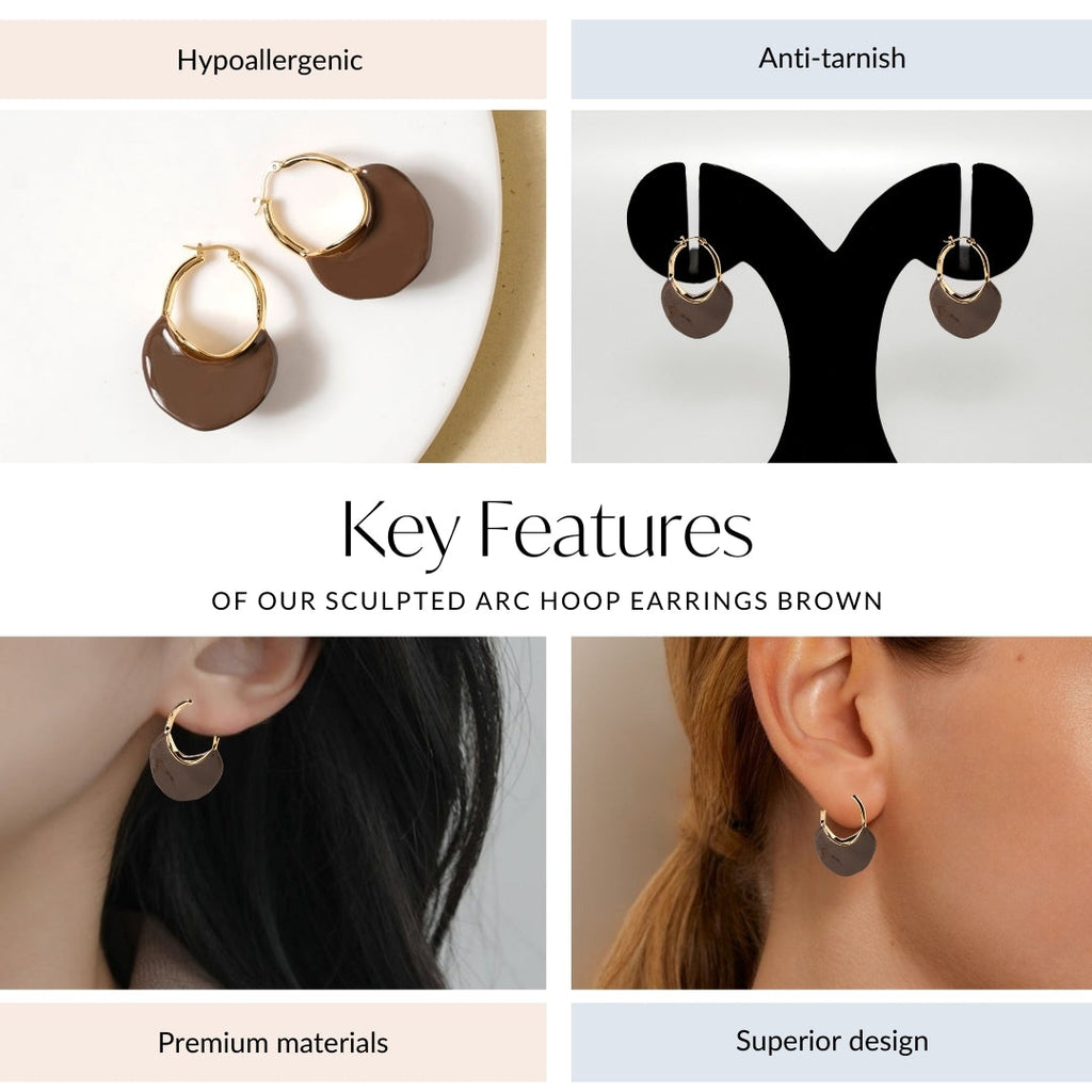 Sculpted Arc Hoop Earrings Brown Nestasia