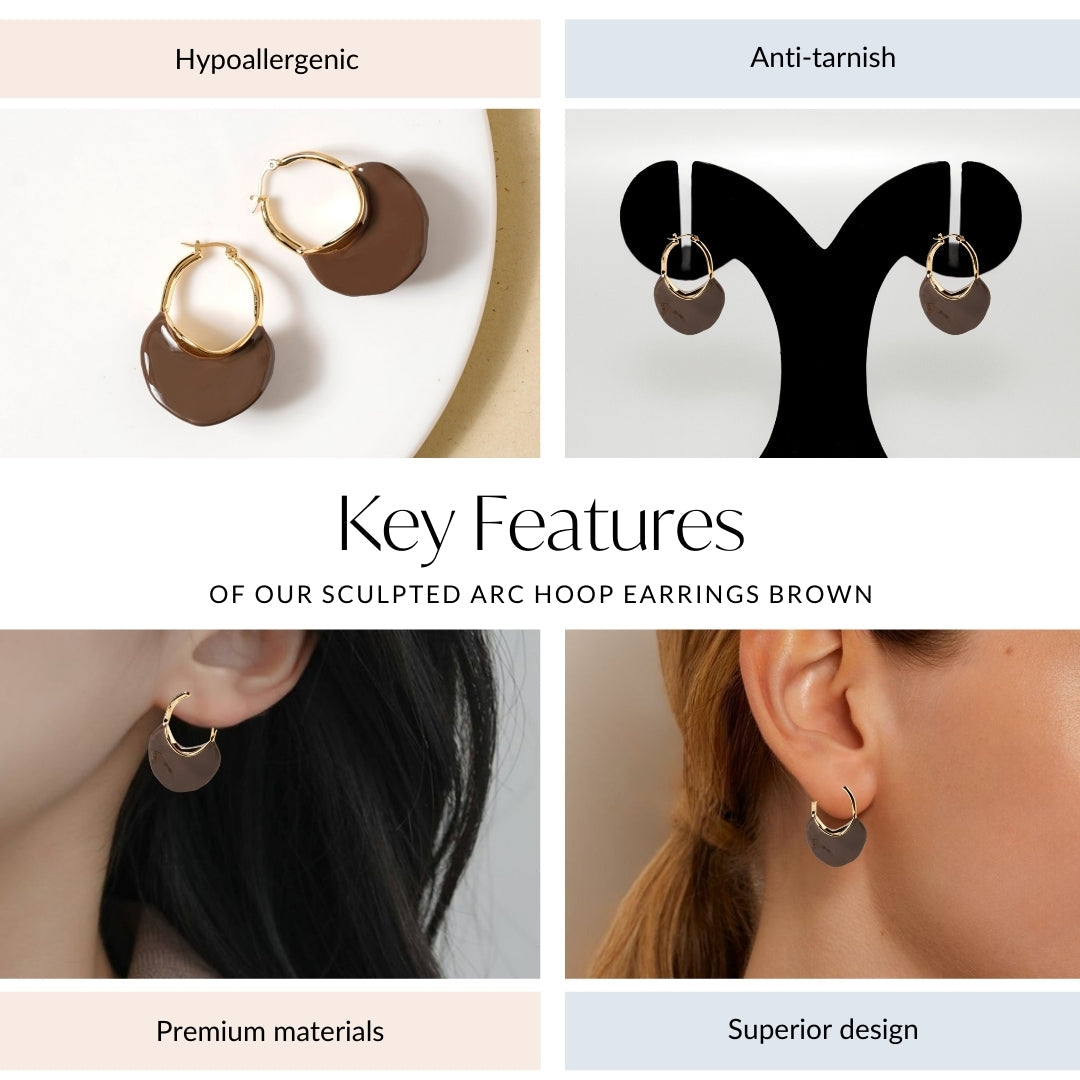 Sculpted Arc Hoop Earrings Brown Nestasia