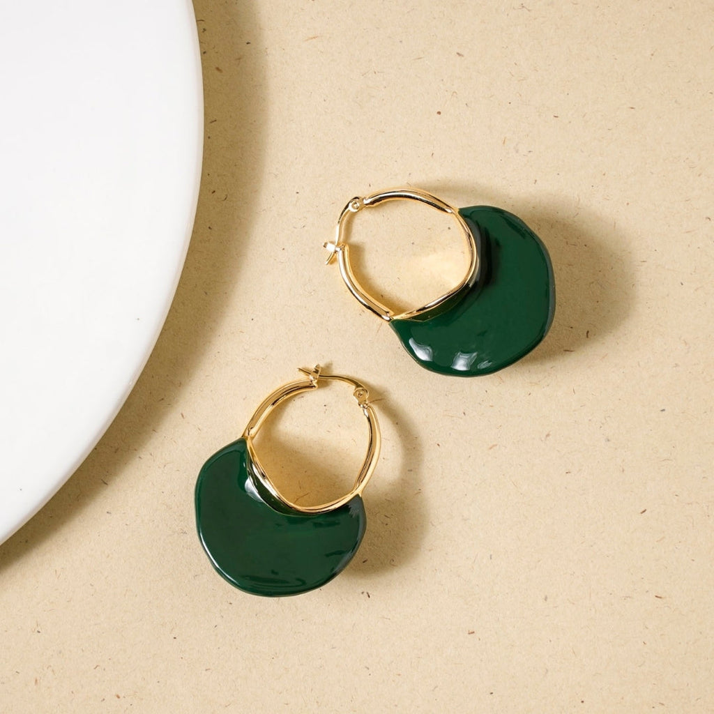 Sculpted Arc Hoop Earrings Green Nestasia