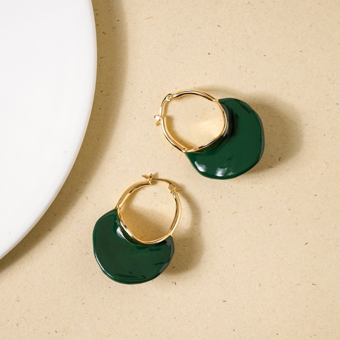 Sculpted Arc Hoop Earrings Green Nestasia