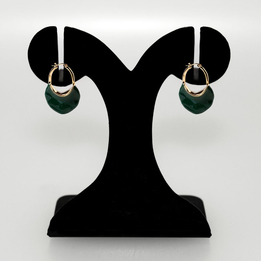 Sculpted Arc Hoop Earrings Green Nestasia