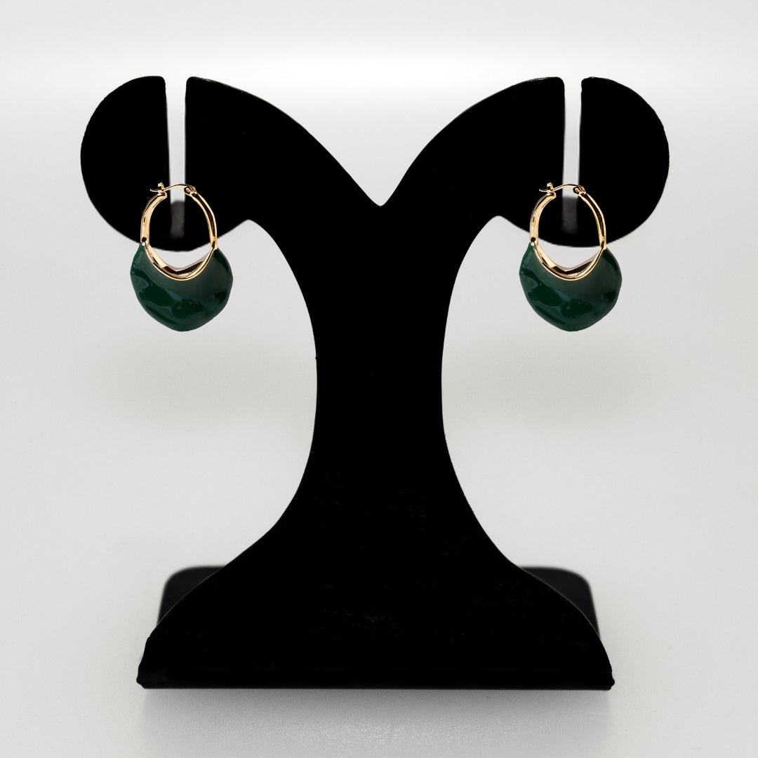 Sculpted Arc Hoop Earrings Green Nestasia