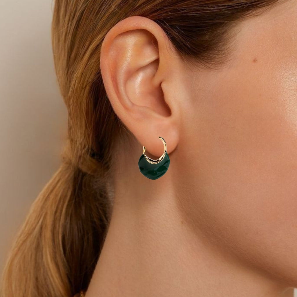 Sculpted Arc Hoop Earrings Green Nestasia