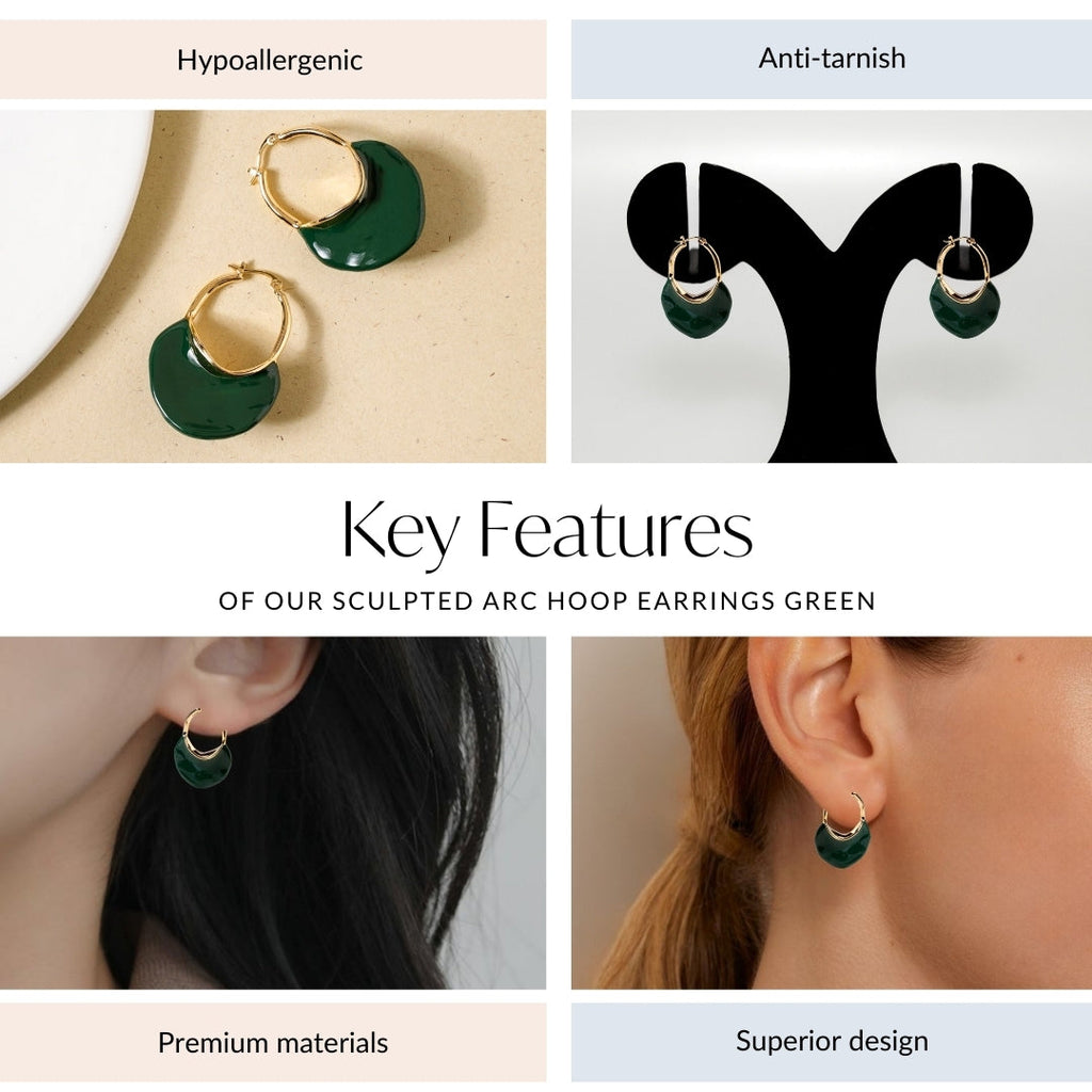 Sculpted Arc Hoop Earrings Green Nestasia