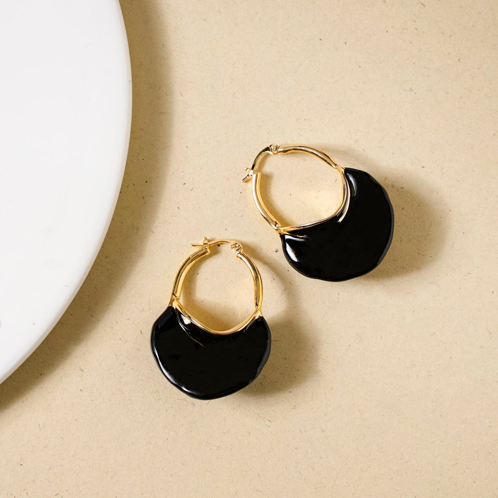 Sculpted Arc Hoop Earrings Black Nestasia