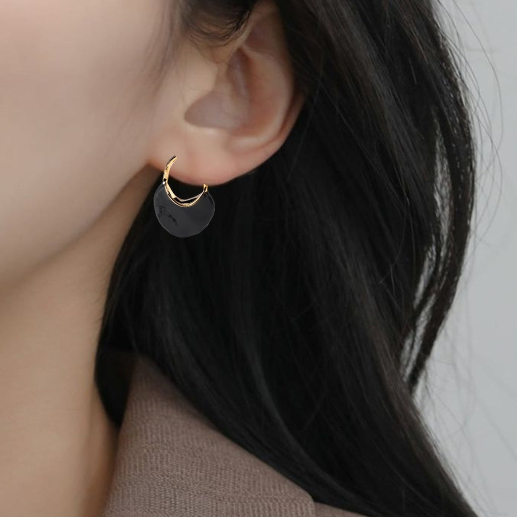 Sculpted Arc Hoop Earrings Black Nestasia