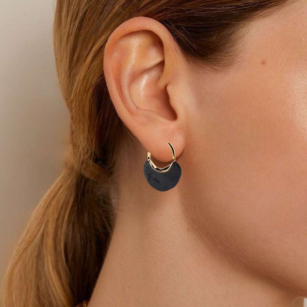 Sculpted Arc Hoop Earrings Black Nestasia